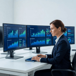 Professional bookkeeper using Booksi AI to review and manage accurate financial records